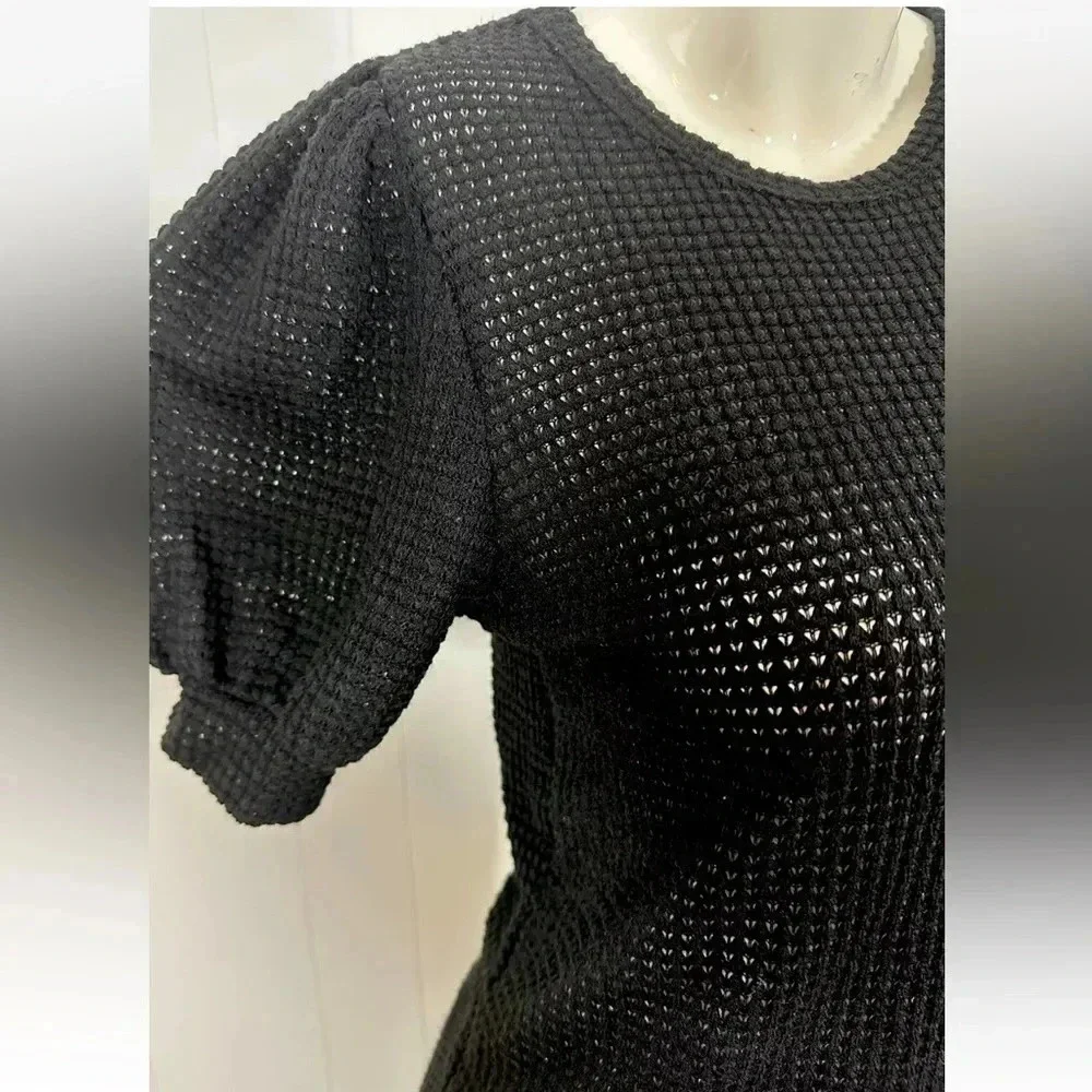 NWT Prettywear Puff Short Sleeve Top Waffle Loose Casual Blouses Sz M - Picture 3 of 9